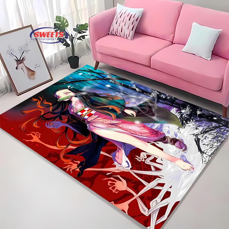 3D Printing Japan Anime Kamad0 Nezuk0 Carpet for Living Room Children's Bedroom Sofa Doormat Floor Rug Anti-slip Decor Mat Gift