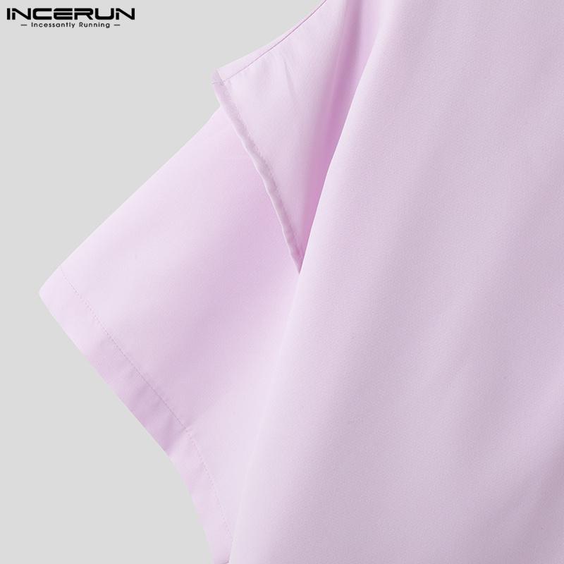 INCERUN Vară Bărbați Straturi Mânecă Scurtă Patchwork Nasturi Jos Oversized Neregulat Cămăși Topuri