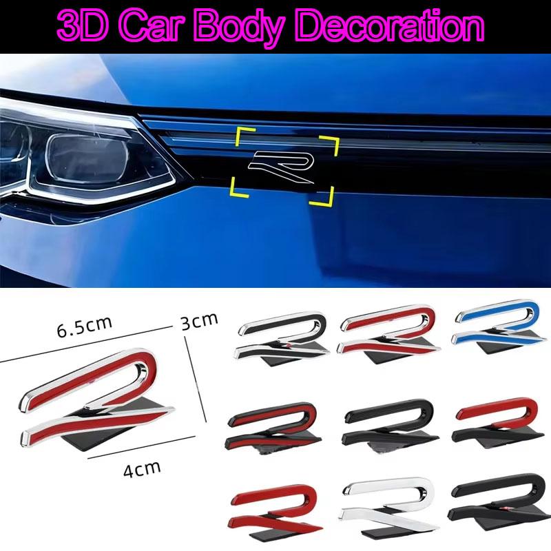 For VW R Rline Golf Scirocco Beetle Jetta Passat Tiguan Touareg 3D Metal Car Front Grille Emblem Stickers Accessories