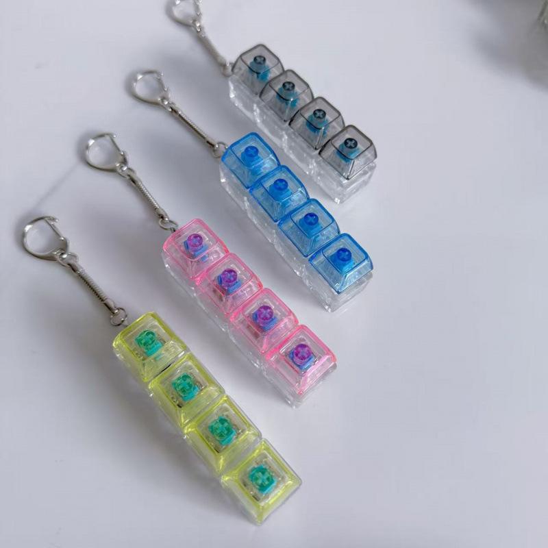 Creative Decompression Keyboard, Keychain, Transparent Mechanical Button With Light Macaron Color Pendant Explosion