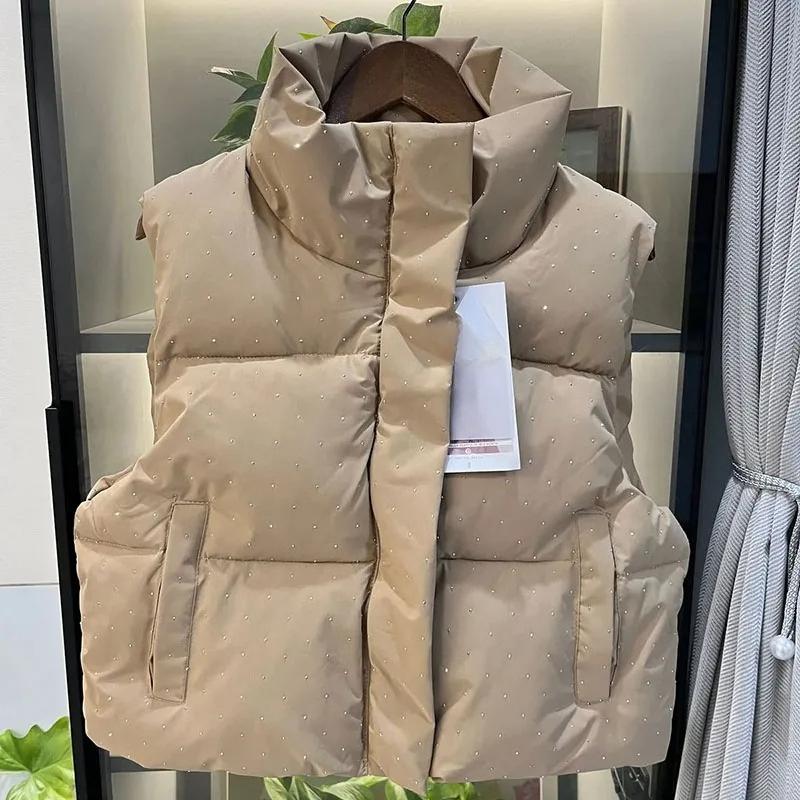 Autumn Winter Short Cotton-Padded Vest Jacket Women Stand Collar Zipper Pocket Thick Warm Vest Coat Female Casual Ladies Top