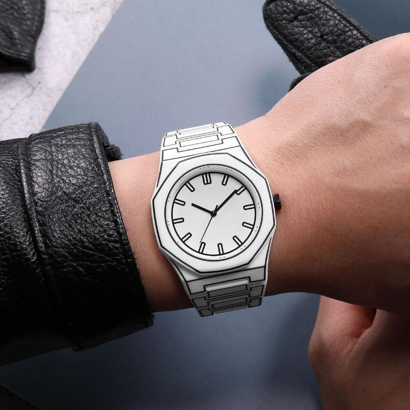 Moderne Minimalistisk Skissering Kreativ Sportsklokke Fritid Enkelt Design Vanntett Silikonrem Kvarts Armbåndsur Klokke Gaver