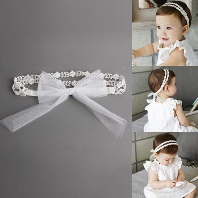 Baby Hair Band Newborn Comfortable Bows Baptism Toddler Elastic Lace Headband for Baby