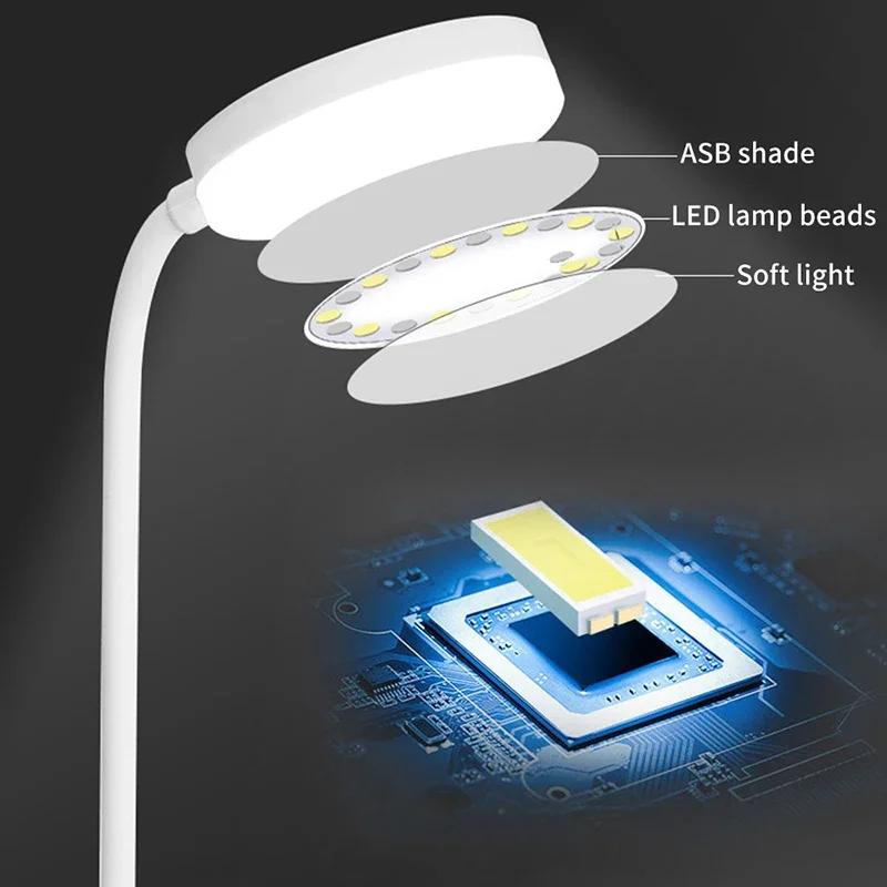 Flexible LED Desk Lamp with 3-Level Dimmer USB Powered Eye-Caring Warm/White Light Perfect for Home Office Reading & Study