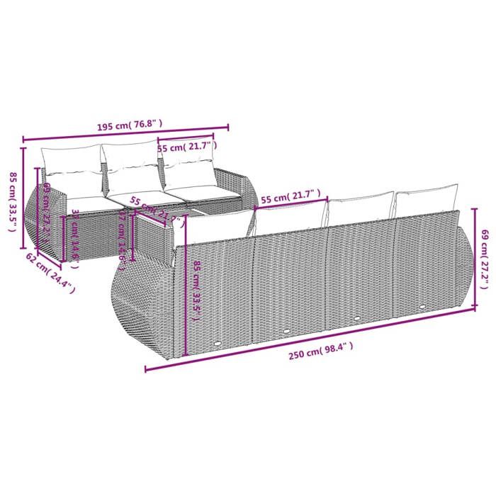 VidaXL Salon de Jardin avec Coussins 8 pcs, Canapés de Terrasse, Ensemble de Meubles de Patio, Mobilier d'Extérieur, Noir 3257239