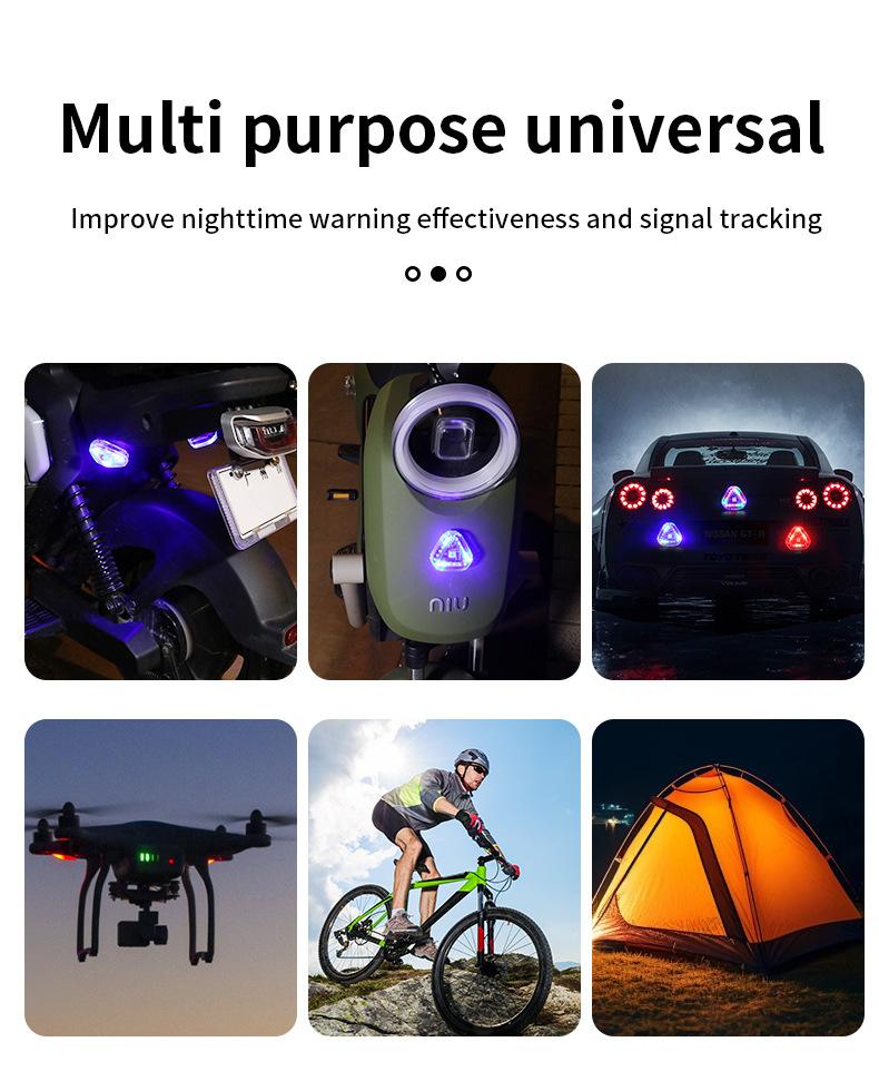 Solar Triangle LED Warning Light USB Rechargeable Vibration Sensor Car Safety Strobe 6 Modes