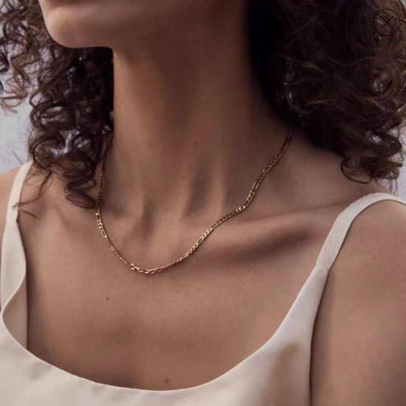 Unisex European Figaro Necklace - 3MM Stainless Steel Gold-Layered Chain