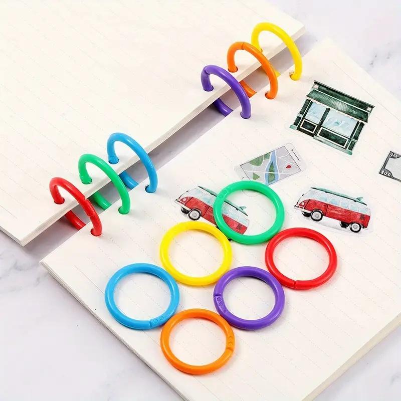 48-Pack 15mm Colorful Plastic Loose Leaf Rings for DIY Albums, Document Binding & Office Organization