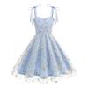 Rochie de damă la modă cu bretele subțiri: Rochie de Prințesă cu Fundă Brodată din Tulle pentru Vară