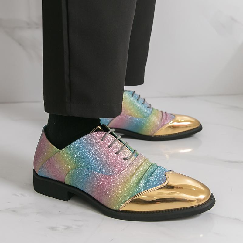 Men Derbys Gold Color Wedding Dress Dance Shoes Leather Shoes Business Formal Shoes Tuxedo Prom Blazers Shoes Large Size