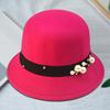 Top Hat British Style Faux Pearl Decor Down Brim Sunshading Round Top Decorate Retro Vintage Women Cloche Hat for Church
