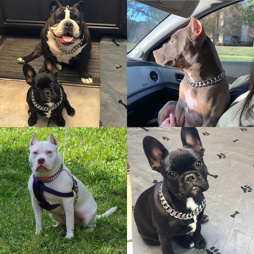 Hochbelastbares Hundekettenhalsband mit Hundepfotenanhänger 15 mm breit Edelstahl Metall Kubanische Gliederkette Halsband für kleine mittelgroße Hunde