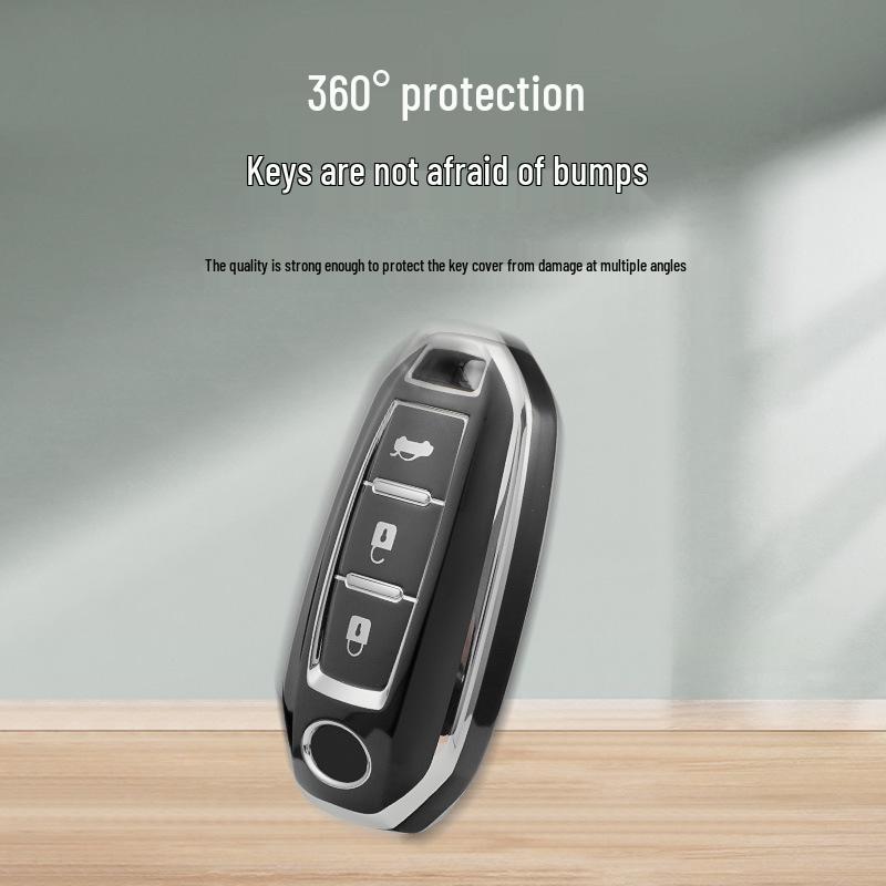 Infiniti QX50/QX60 Key Case - Soft Rubber, Silver Edged Shell.