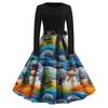 Women's Fashion Casual Round Neck Christmas Print Long Sleeve Dress