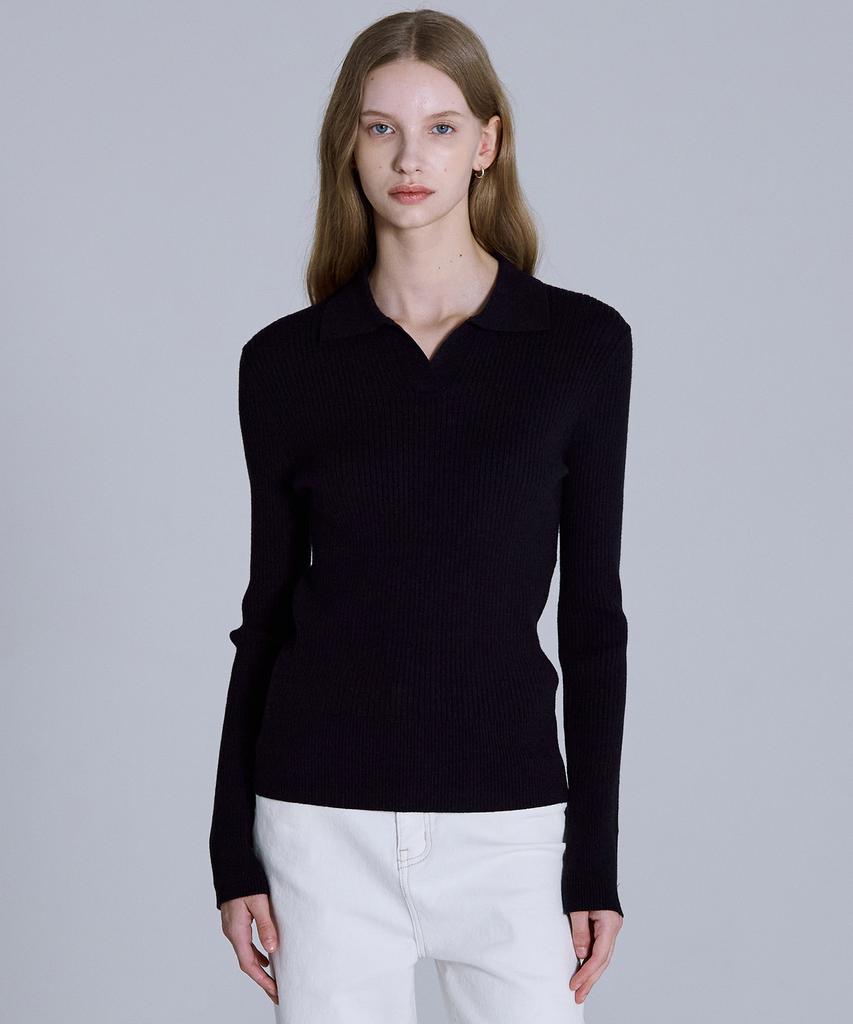 BASIC HOUSE Women'S Collared Long-Sleeve Sweater Navy Lykt7203