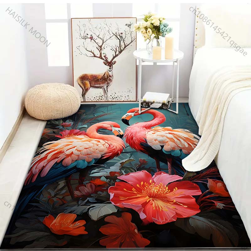 1PC Elegant Flamingo Print Carpet for Living Room Bedroom Sofa Doormat Home Decor Area Rugged Non-slip Floor Mat Large Size