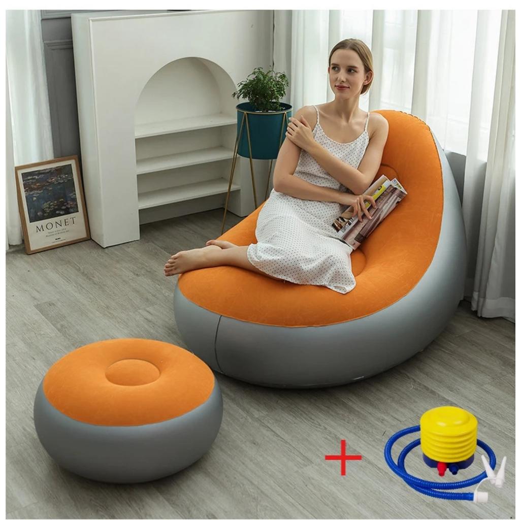 Mode Aufblasbarer Freizeit-Sitzsack Sofa Lazy Sofa Set Outdoor Faltbarer Liegestuhl Bett Flauschiger Sitz Tatami Fußhocker Schlafzimmerstuhl