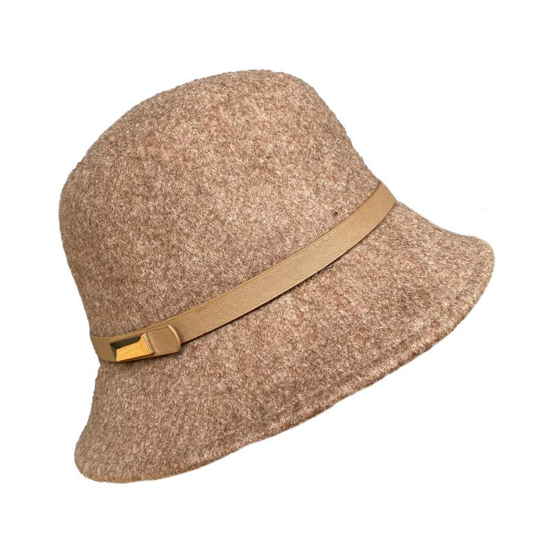 Belt Decoration Retro Elegant Basin Hat Men'S And Women'S Simple Fisherman'S Hat Woolen Fashion Hat