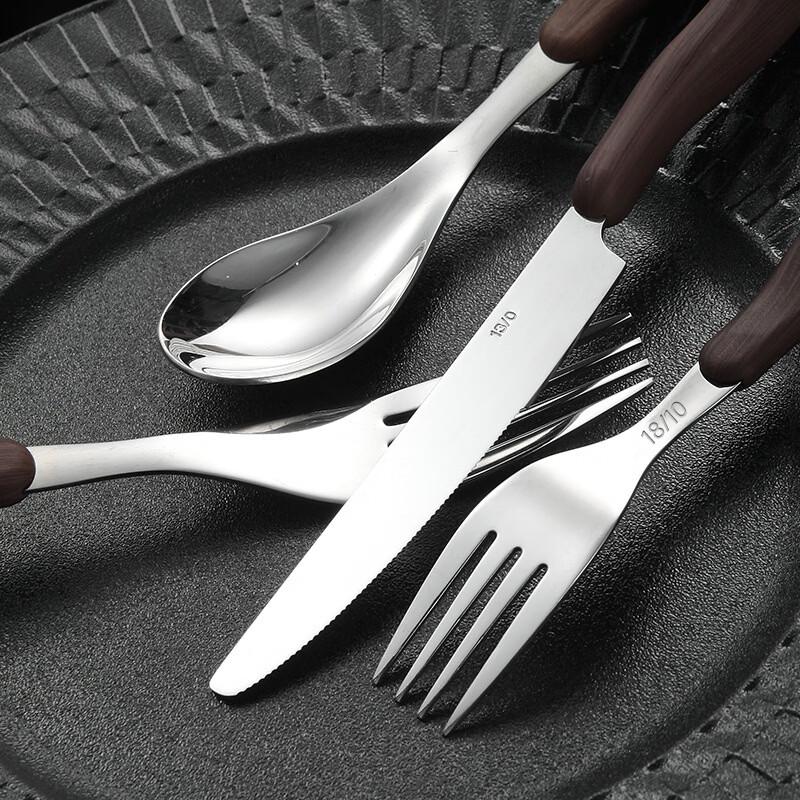 Abay Vintage Wood Grain Handle Stainless Steel Coffee Spoon Set