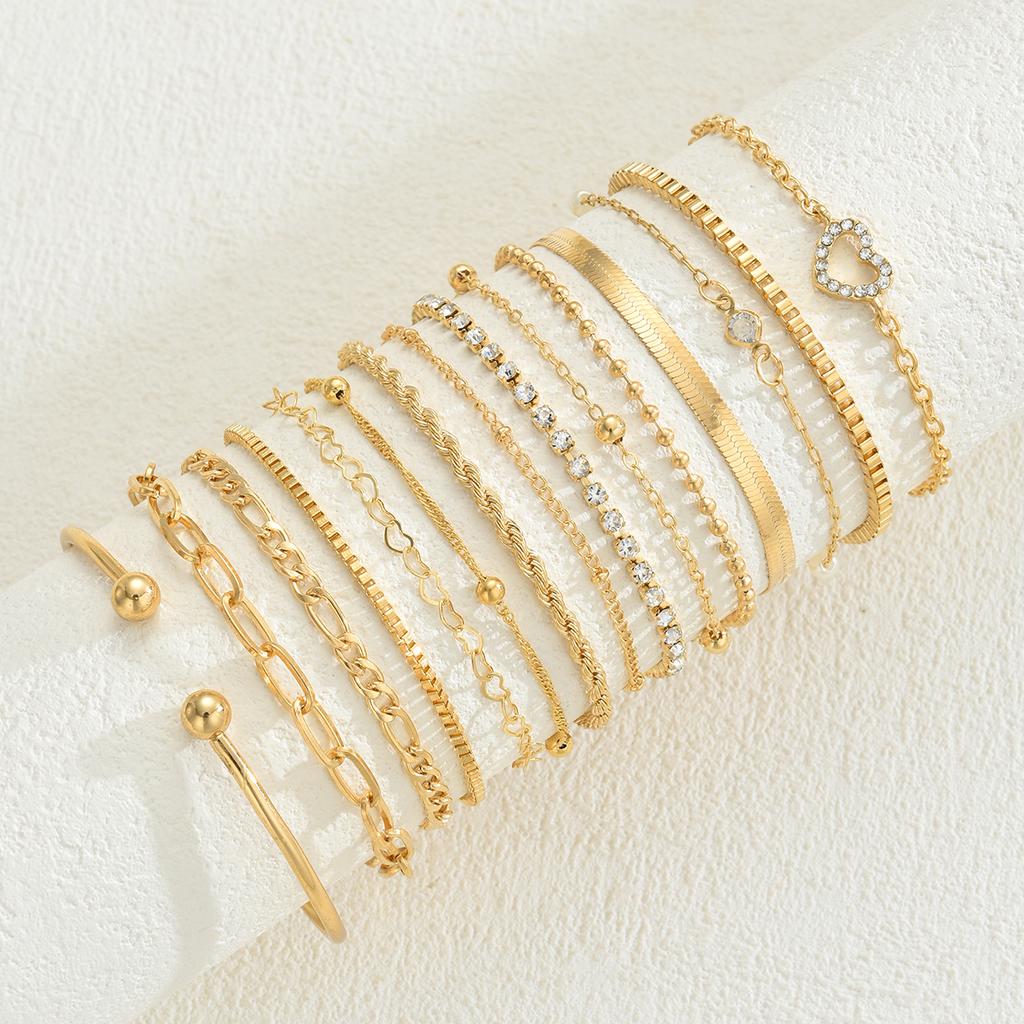 Mode Elegante Hart Zirconia Bedel Armband Sets voor Vrouwen Vintage Minimalistisch Multi-Element Gedraaide Ketting Metalen Armbanden Sieraden