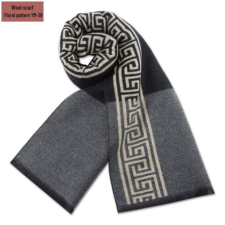 Męski szalik zimowy w czystą szarość w kratę, mieszanka wełny - gruby i ciepły