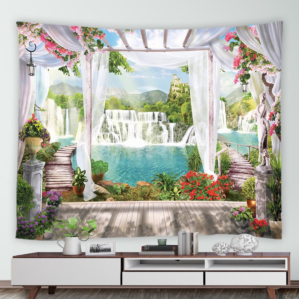 Tropischer Ozean Hawaii Landschaft Tapisserie Palmen Natur Landschaft Garten Poster Outdoor Hintergrund Wandbehang Dekoration