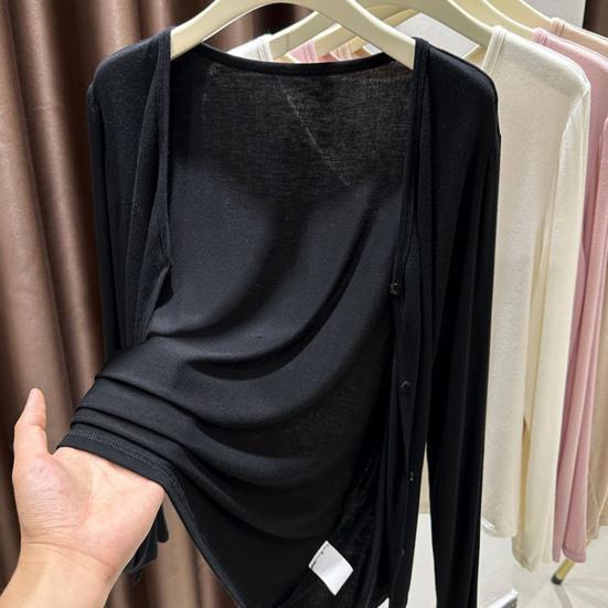 Damen Sommer Leichter Cardigan Lässig Langarm Sonnenschutz Hemden Knopfleiste Strand Überwurf Tops