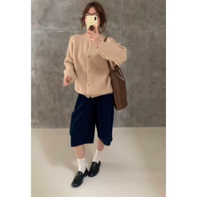 Lazy Wind Thick Needle Crew Neck Sweater Jacket Women's Autumn and Winter New Loose Thickened Soft Waxy Knitted Cardigan Top