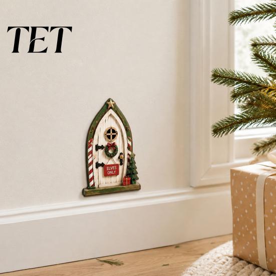 Holiday Home Ornaments Christmas Fairy Door Wall Decoration, Solid Wood with Adhesive Backing Design, Tree Decorations Miniature Tiny for Trunks