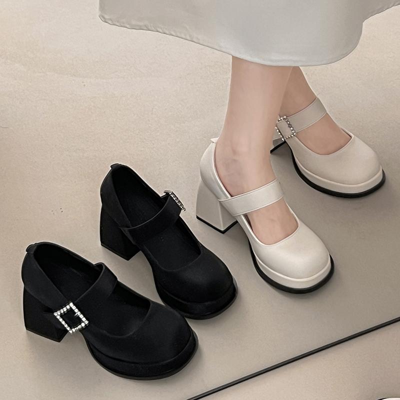 Fashion Elegant Chunky Heel Mary Jane Shoes Women 2025 Crystal Buckle Strap Platform Pumps Woman Thick High Heeled Party Shoes Ladies