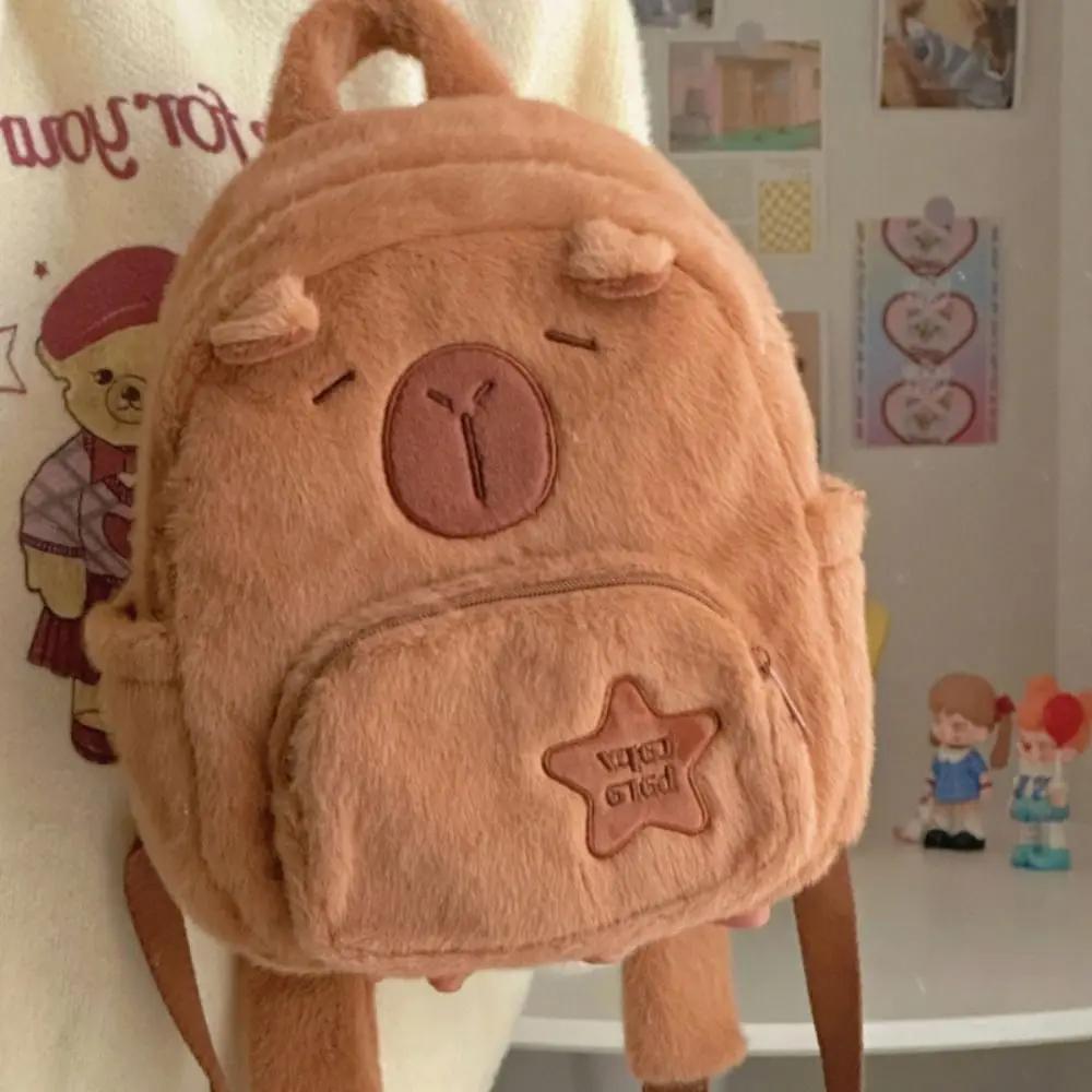 1Pc Kawaii Capybara Plush Backpack for Women Versatile Cartoon Funny Capibala Crossbody Bag ALrge Capacity Tote Bag
