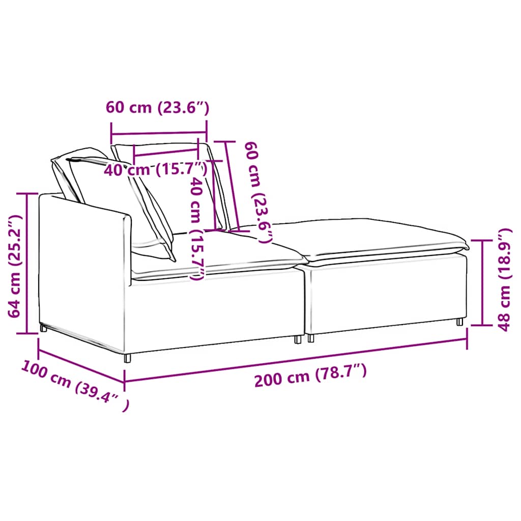 Modular Sofa with Ottoman Cushions Velvet Blue