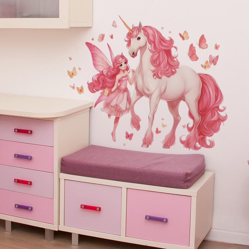 Cartoon Elf and Unicorn Butterfly Children's Room Bedroom Wall Decoration Stickers