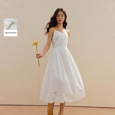 INMAN French V-Neck Embroidered A-Line Dress