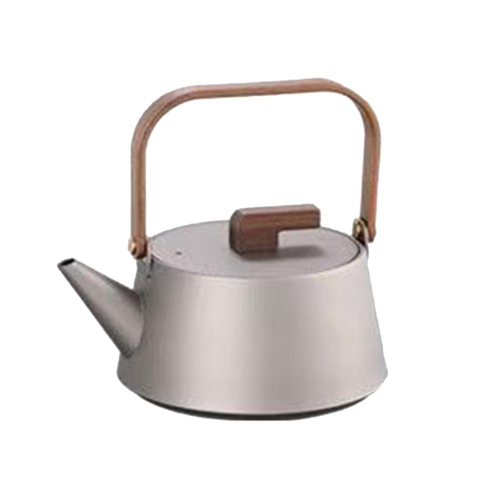 Pure Titanium Tea Kettle, 99.9% Titanium Metal Teapot with Wooden Handle, Camping Boiling Water Kettle, Healthy Tea Infuser, 1L