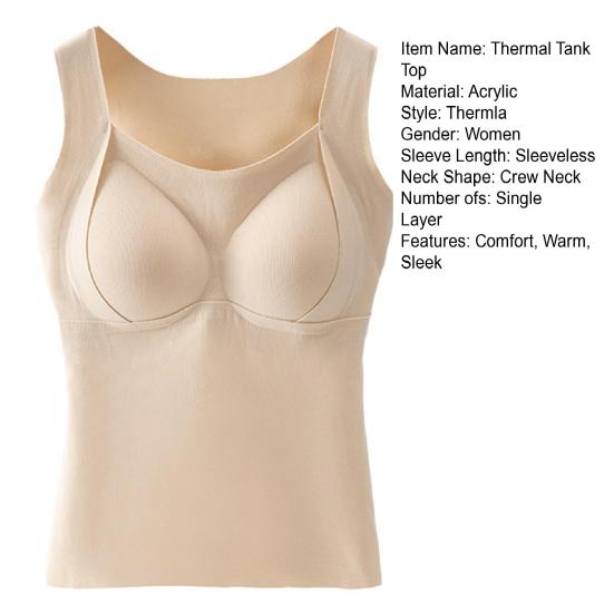 Women Sleeveless Thermal Tank Top with Built-in Bra Fleece Lined Warm Base Layer Tunic Camisole Undershirt for Cold Weather