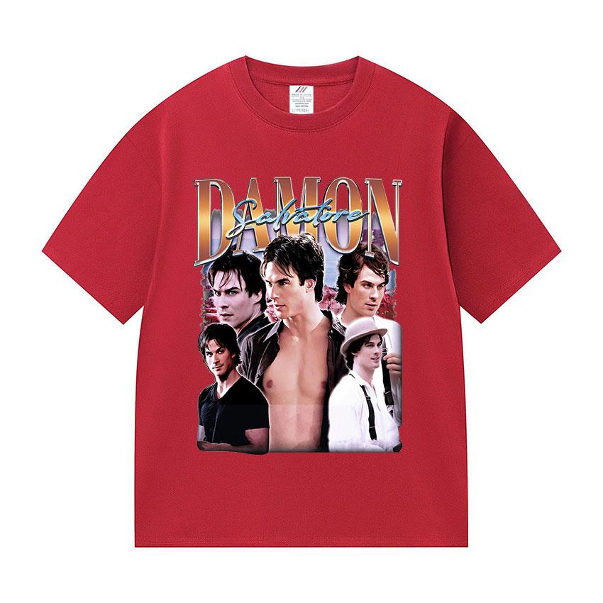 90s Retro Damon Salvatore Graphic T Shirt Unisex Harajuku Fashion Cotton Short Sleeve T-shirts Y2k Men's Gothic Clothing T-Shirt