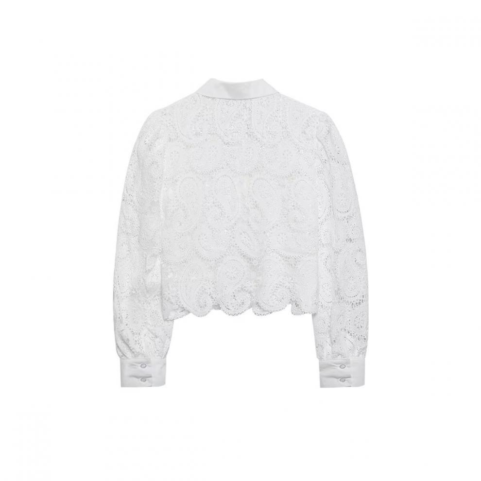 European & American Retro Crochet Knit Hollow Long Sleeve Women's Shirt