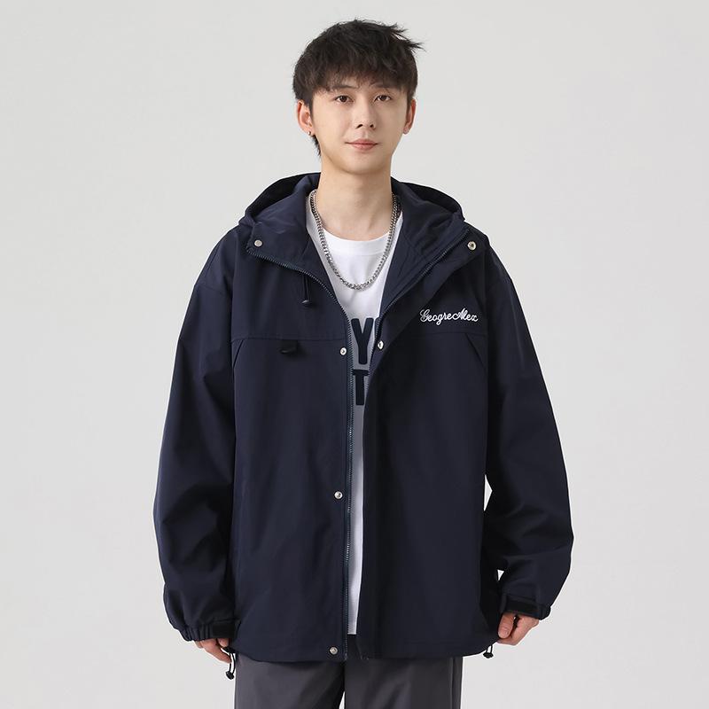 

Men s handsome frock new spring and autumn outer jacket men s letter embroidered hooded men s outer outdoor stormsuit 3XL