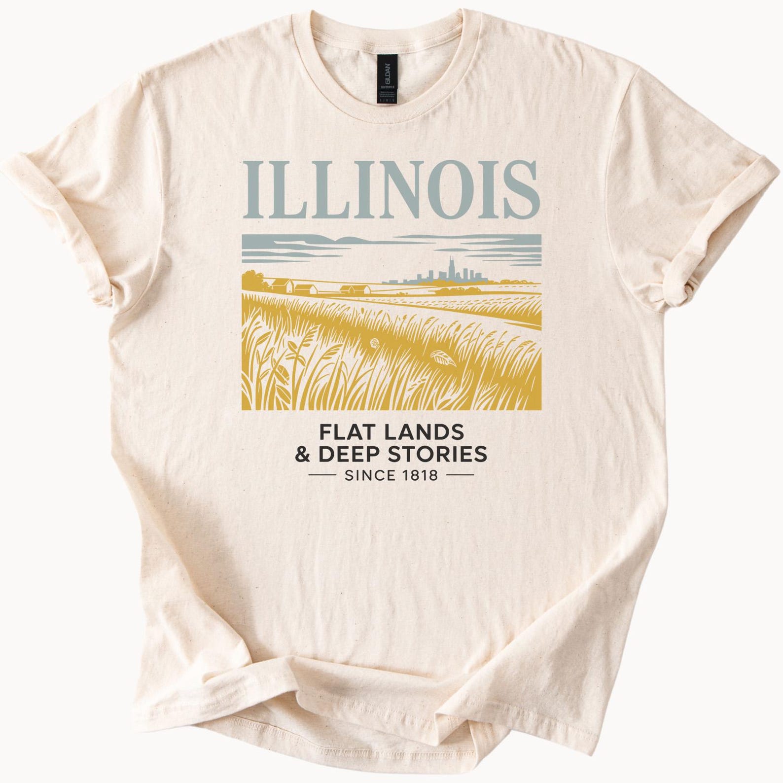 Illinois Graphic T Shirt Flat Lands Deep Stories State Skyline Prairie Fields Midwest Landscape Illinois Shirt Since 1818 State Pride Tee 130