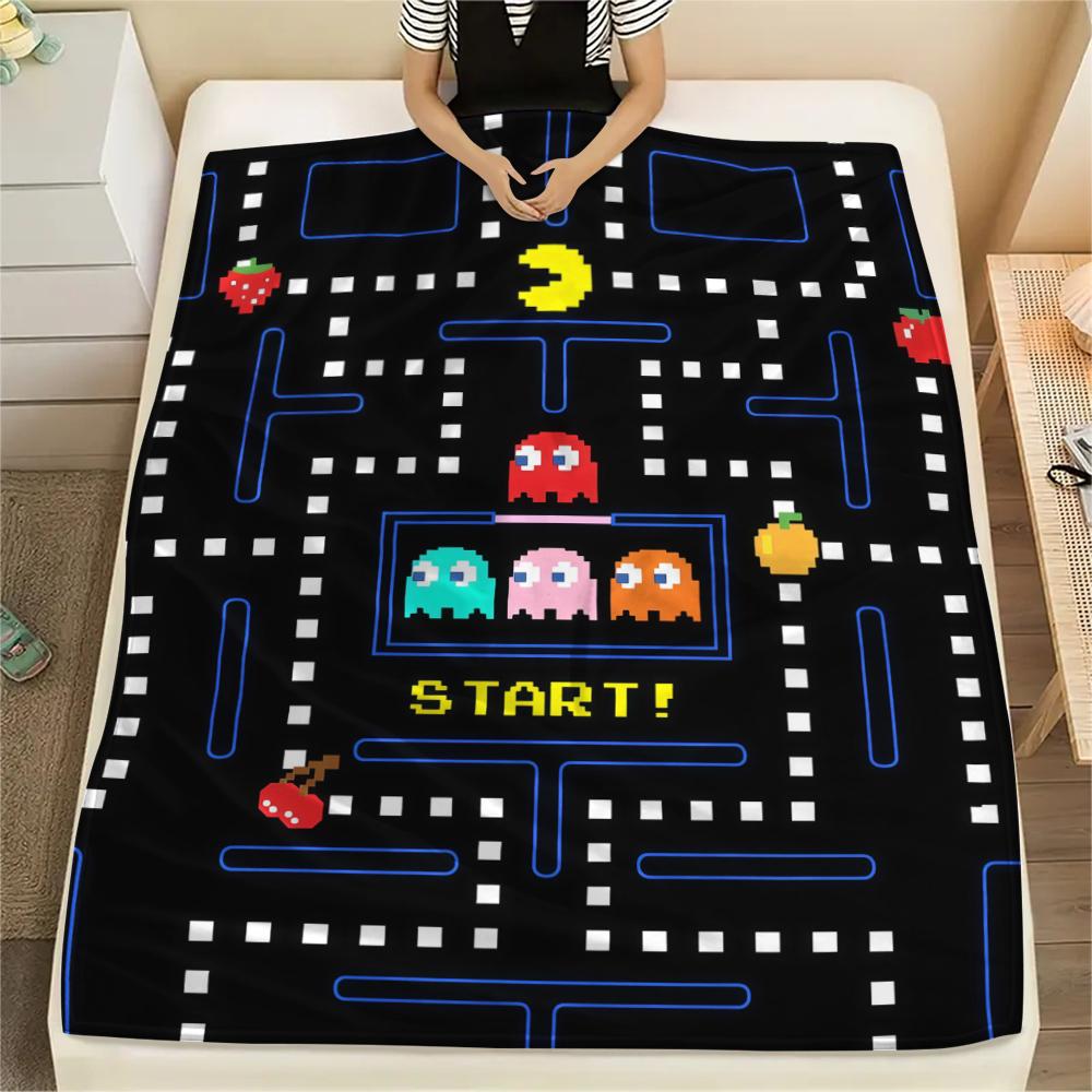 PAC-MAN Print Flannel Blanket, Comfortable Warm for Sofa Bed Chair, Versatile for Travel -HE49