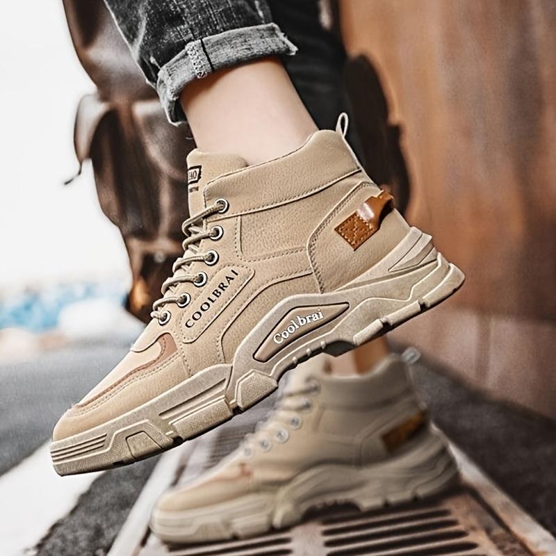 Men's Vintage Solid Color High Top Boots, Comfortable Non-slip Durable Rubber Sole Lace-up Shoes for Men's Outdoor Activities