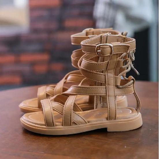 Dívčí sandály Měkké dno Boty pro malé princezny Letní Nové Dětské Vysoké Roman Boty Dětské Peep Toe Plážové boty