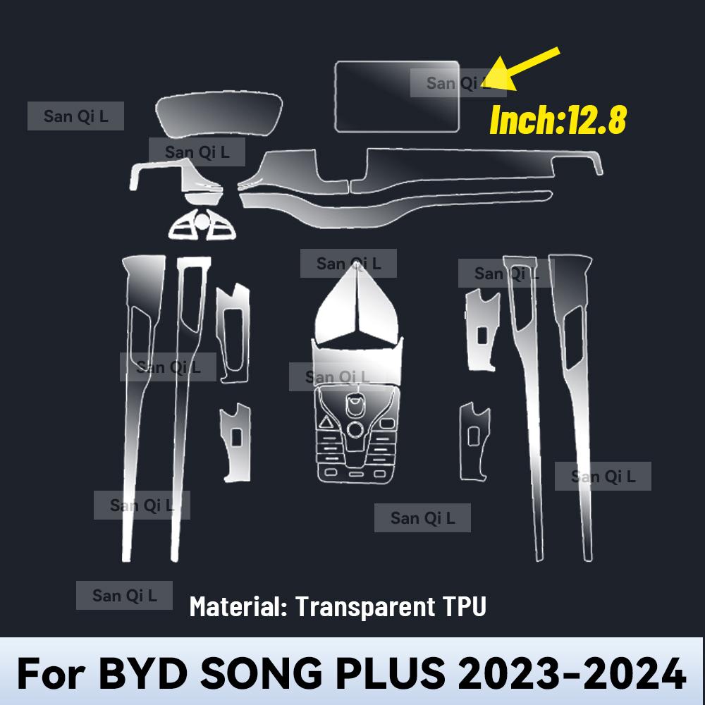For BYD SONG Plus EV DMi  2024 TPU Car Navigation Screen Film Gearbox Protective Sticker Anti-scratch Interior Accessories Left rudder driving