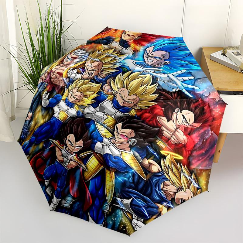 

1pc Dragon Ball Z Vegeta Goku Saiyan Outdoor Umbrella - Automatic Opening/Closing, Portable 3-Fold Design with 8-Rib Iron Frame - Perfect Gift for Fan