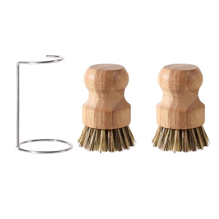 Compactly Wood Dish Scrubber Set for Efficient Kitchen Cleaning with Long Last Coconut Bristles Brushes Cleaner 1