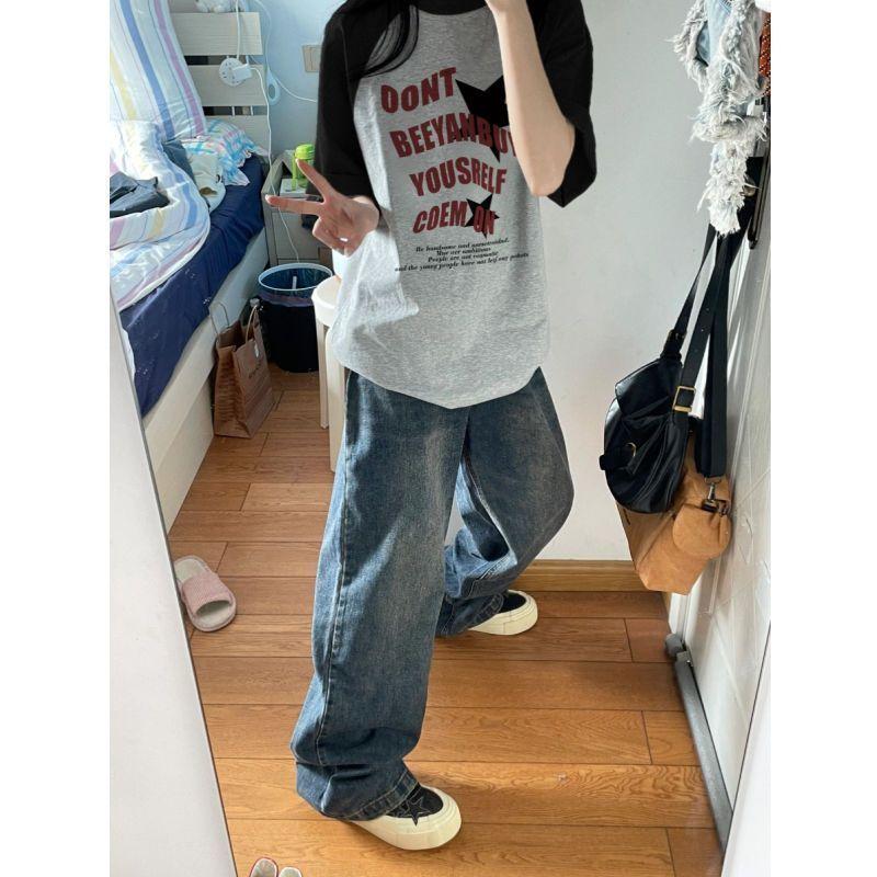 American Retro Spliced Raglan Sleeve Short-Sleeved T-shirt For Women In Summer Oversize Lazy Style Niche Design Tops