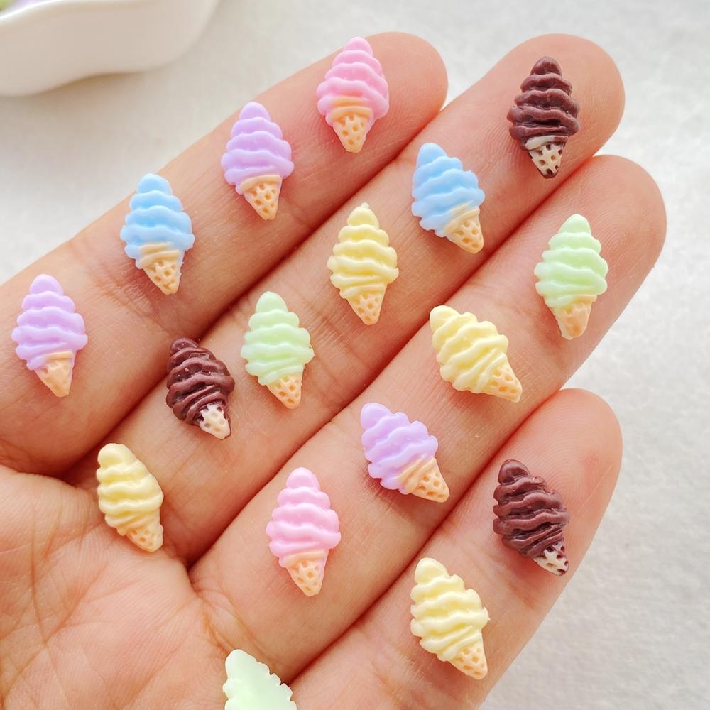 50Pcs Cute Resin Mini Colorful ice cream Flat Back Ornament Jewelry Making Manicure Hairwear Accessorie