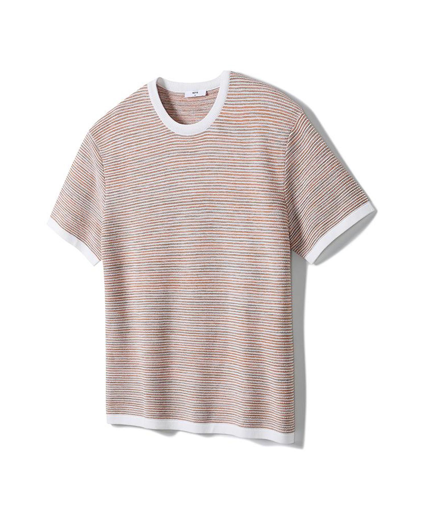 Notig Cotton Blend Striped Short Sleeve Knit Orange_Oks3Swts105O1 Orange/095