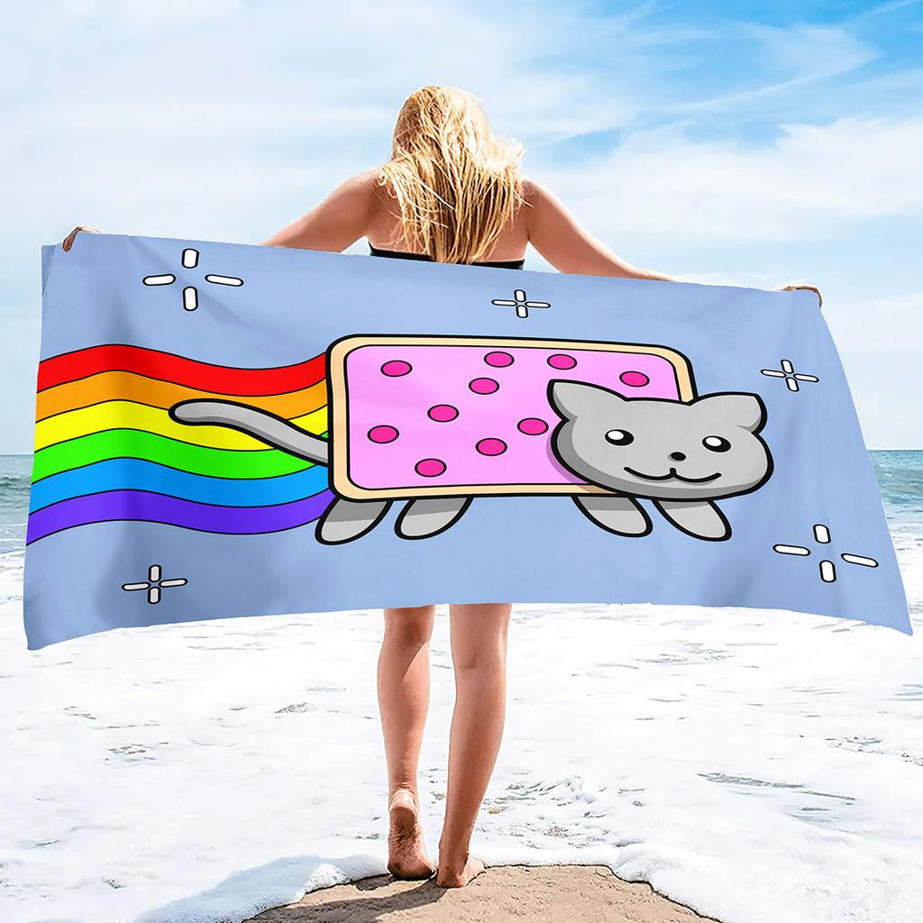 Cute Cat Beach Towel Absorbent Oversized Quick Dry Sand Free Lightweight Bath Towel Microfiber Summer Pool Towel for Kids Adults